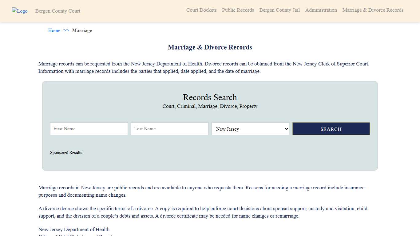 Marriage & Divorce Records | Bergen County NJ Records